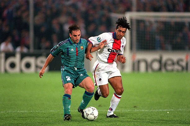 Patrice Loko face à Ferrer lors de la finale Barça / PSG en 1997